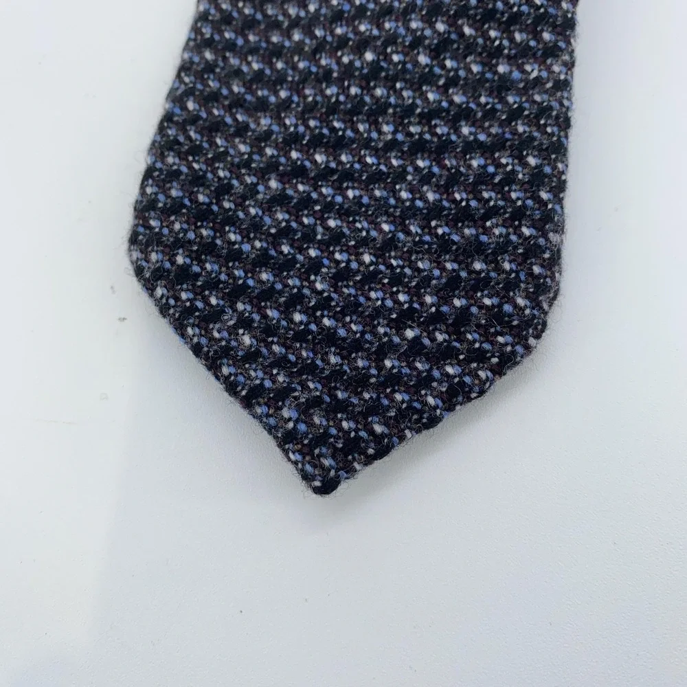 Eton Tie Mens Blue Gray Textured 100% Wool Handmade Necktie Made Italy